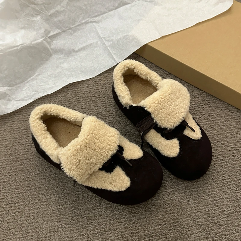 Women Flats Fur Shoes Suede Casual Sport Shoes Fashion Loafers Short Plush Woman Sneakers 2025 Trend New Winter Warm Botas Mujer