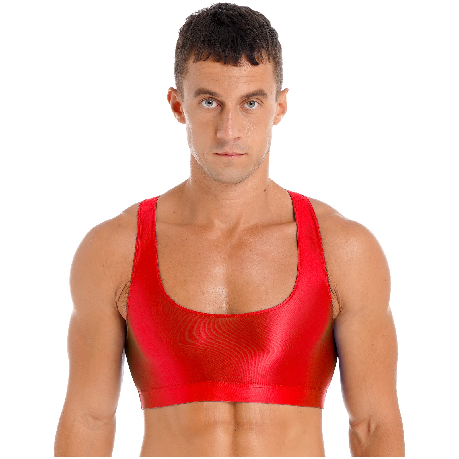 

Mens Sissy Glossy U Neck Tank Tops Solid Color Sleeveless Fitness Yoga Sportswear Crop Top Vest