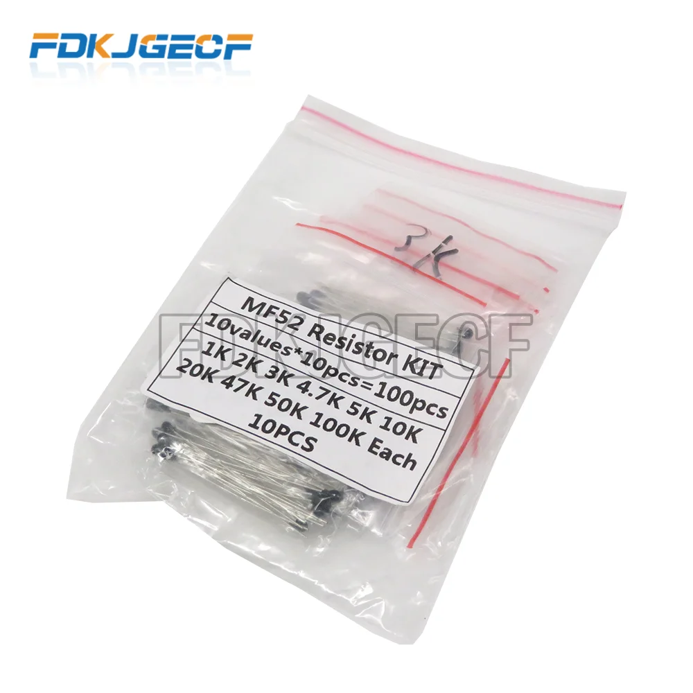 

100PCS=10value*10pcs NTC Thermistor Resistor Kit NTC-MF52AT 1K 2K 3K 4.7K 5K 10K 20K 47K 50K 100K +-5% 3950B