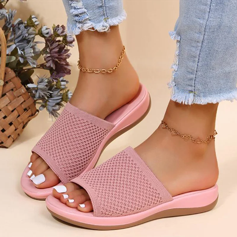 Women Elastic Force Mesh Sandals Casual Flat Sandals Indoor Outdoor