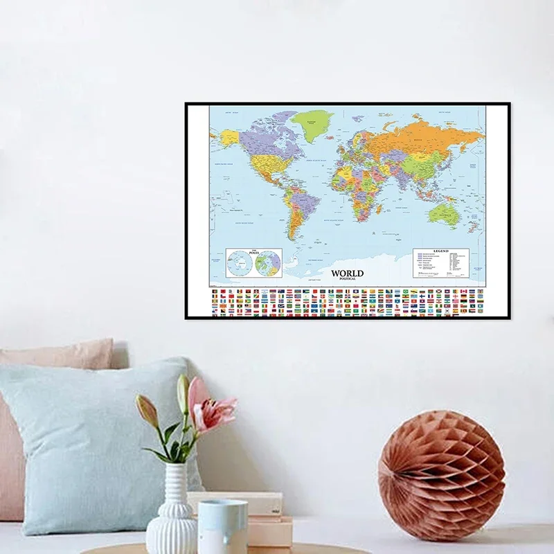 59x42cm A2 Size The World Map of Various Countries Fine Canvas Wall Map Backdrop School Office Classroom Wall Decoration Gift