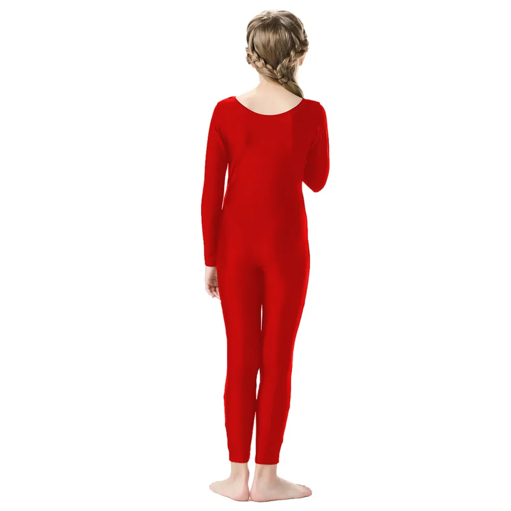 OVIGILY Girls Spandex Dance Unitard Kids Long Sleeve Gymnastics Unitards Team Dancewear Scoop Neck One Piece Bodysuits