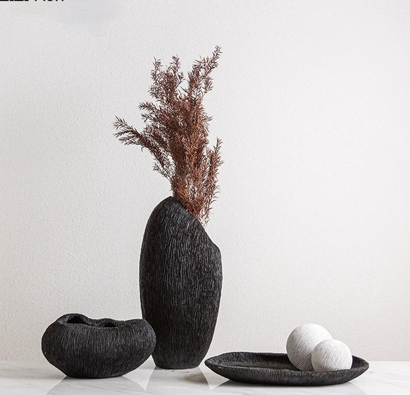 

Resin Vase Creative Coral Texture Tray Saucer Flower Vase Irregular Stripes Modern Home Decoration Handicraft Furnishings