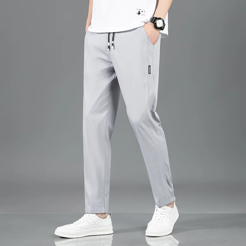 Spring Summer Waist Drawing Solid Color Thin Business Casual Trousers Outdoor Elastic Breathable Straight Tube