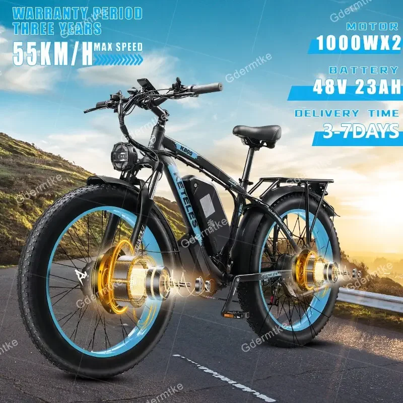 K800-Electric Bici 2000W Doppio Motore A Due Ruote Motrici 48 V23Ah Batteria Mountain Bicicletta Elettrica Fuoristrada 26*4.0 Pollici Fat Tire Ebike