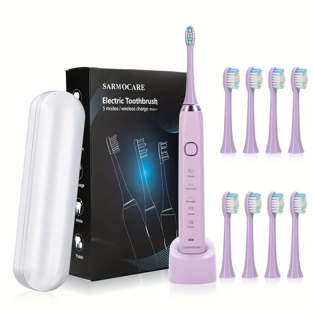 USB Rechargeable Electric Toothbrush Automatic Toothbrush for Adults with 5 Modes and 8 Replacement Brush Heads 5