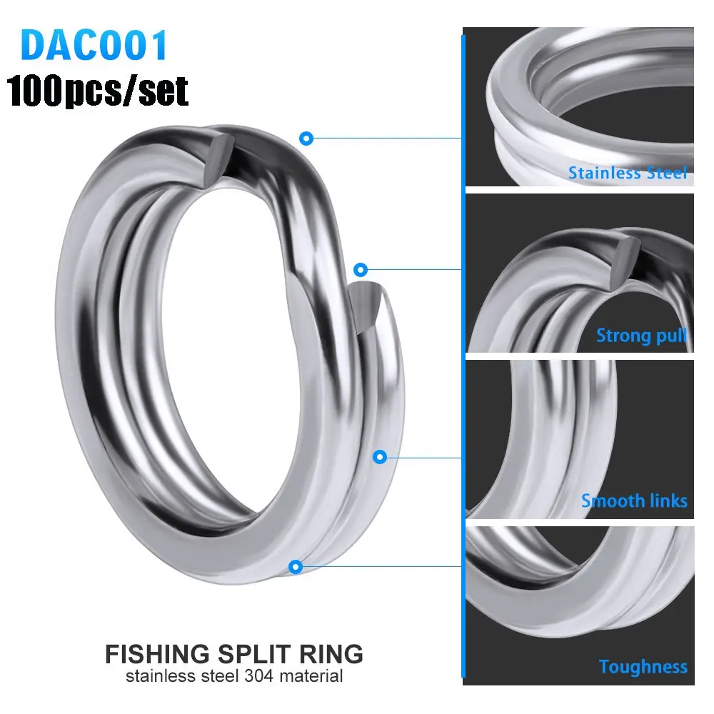 Fishing Split Rings 100pcs Stainless Steel 3#-8# for Crank Hard Bait Silver Double Loop Split Open Carp Tool Fishing Accessories