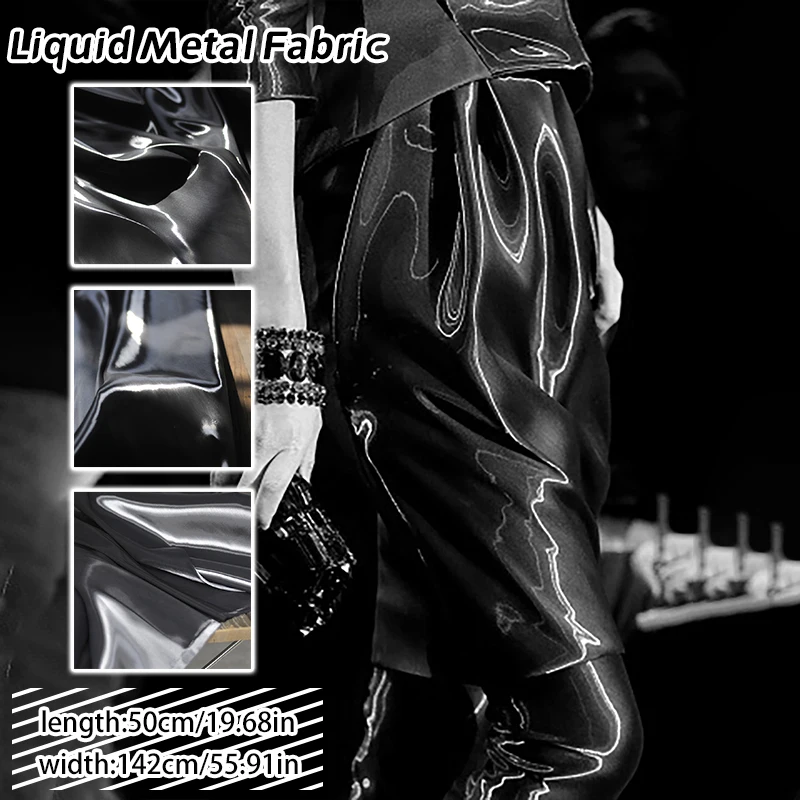100x142cm Shiny Silk Satin Fabric Reflective Liquid Metal Gloss