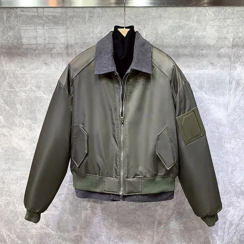 

2024 Autumn New Fake Two Pieces Women's Jacket Vintage Outwear Women Bomber Jacket Turn Down Collar Pocket Thicken Women Coat