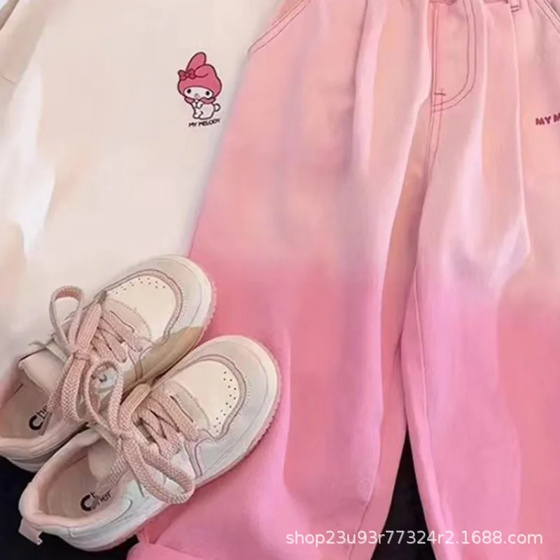 

Anime Cartoon Sanrio My Melody Girls Jeans Summer New Gradient Color Korean Style Casual Pants Gift for Children