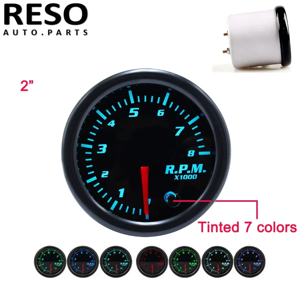 2" 52mm 7 Color Tinted Tacho Gauge Car Pointer Tachometer Meter tachometer gauge engine tachometer tachometer meter 0-8000 RPM with cup & without cup RESO -