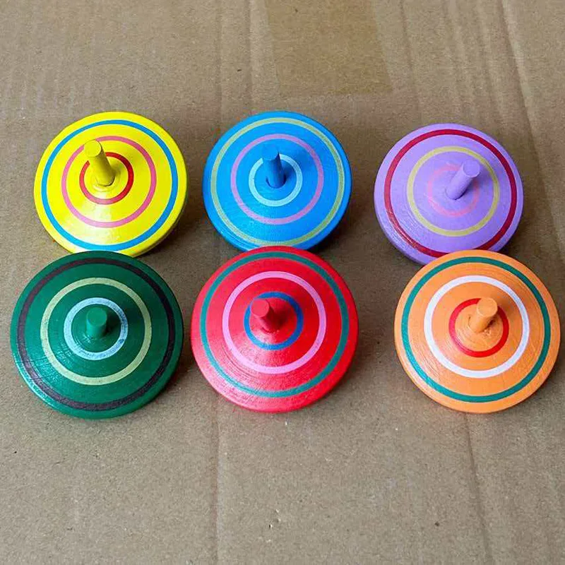 3PCS Handmade Painted Wood Spinning Tops Large Size 6CM Gyroscope Toys for Kids Boys Girls Educational Gifts Classroom Rewards - 6