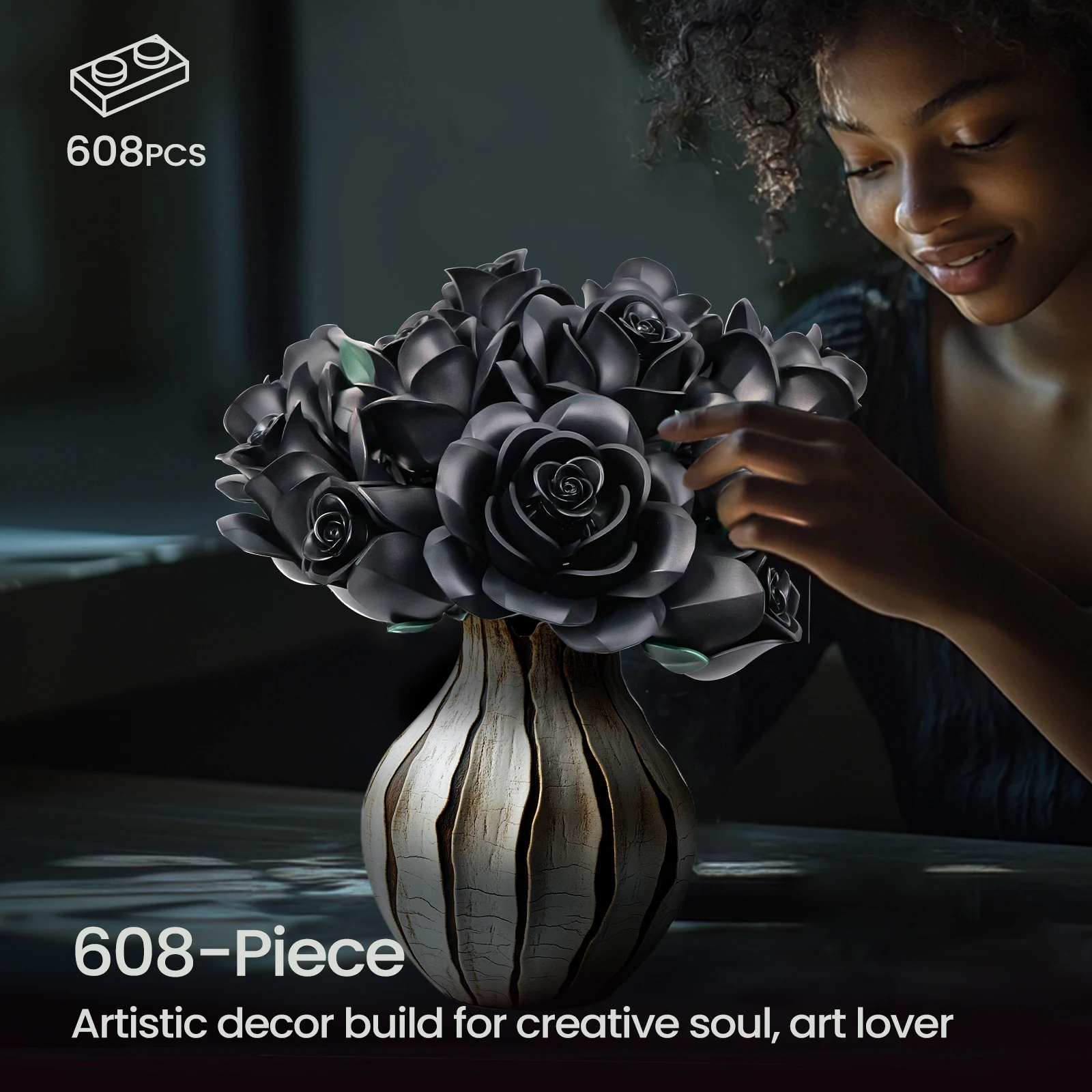 Original Wooden Roses - Bunch Of 8 Closed Buds, 13" Wire Stems, Choose From 50+ Colors, Craft & Bouquet DIY