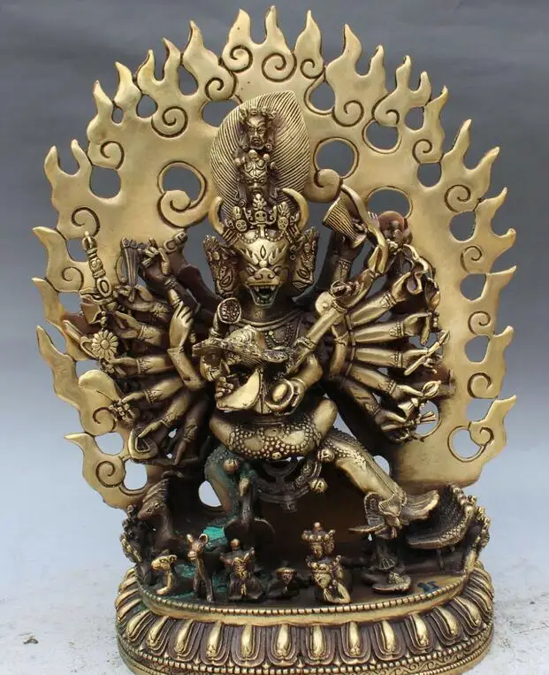 

12" Tibet Buddhism Bronze Yamantaka Yama Dharmaraja Mandkesvara Buddha Statue