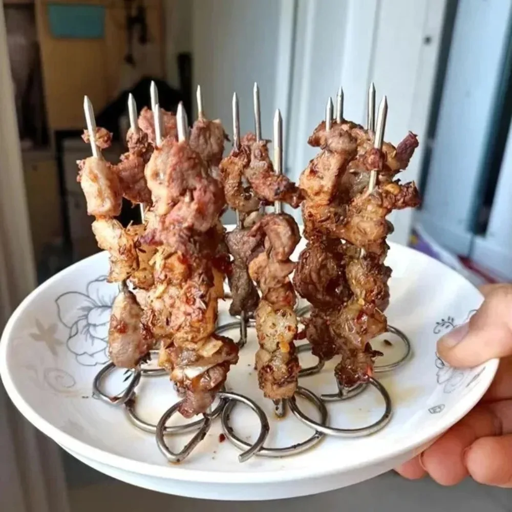 10PCS Portable Barbecue Sticks Reusable Barbecue Accessories Oven Hanging Vertical Grill Stainless Steel Skewers