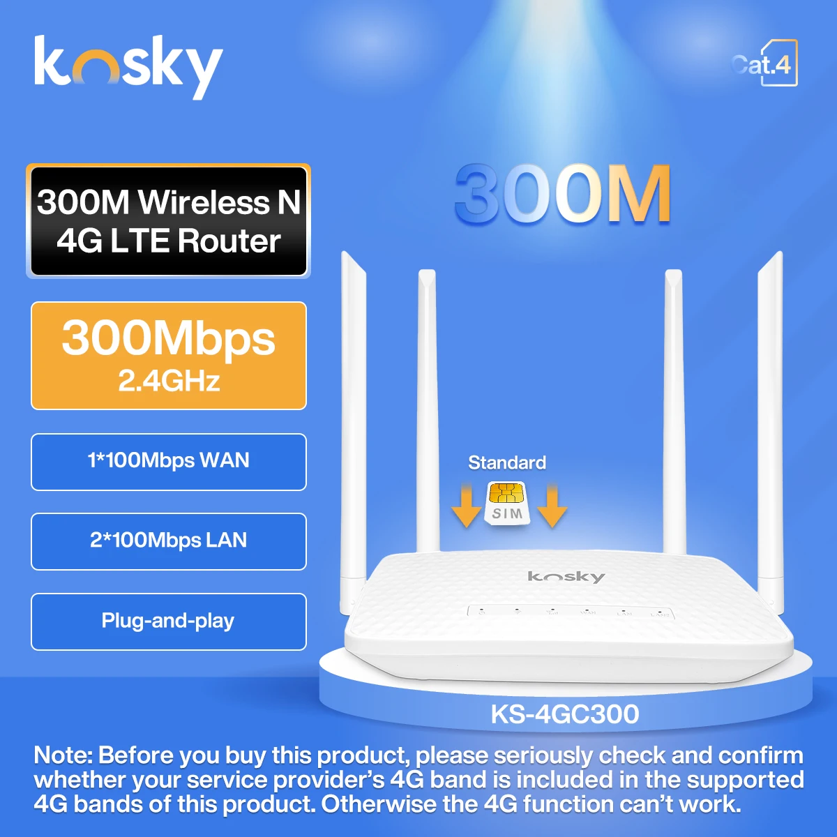 Kosky KS-4GC300 4G LTE Router Single Band, Wireless Portable WiFi ...