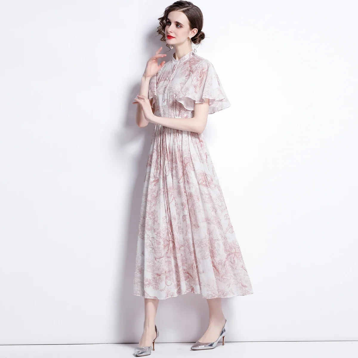 

2024 New Summer Vintage Dress Chinese Style Drawstring Cotton Print Pattern Halter Two-piece Long Skirt