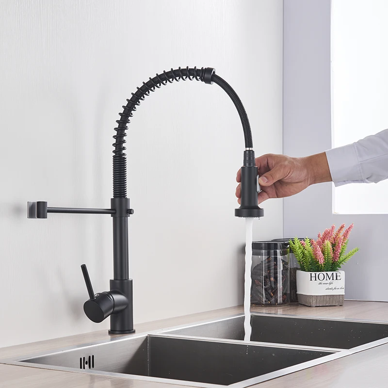 

Vidric Matte Black Kitchen Sink Faucet One Handle Spring Hot and Cold Water Tap Deck Mounted Bathroom Kitchen Crane