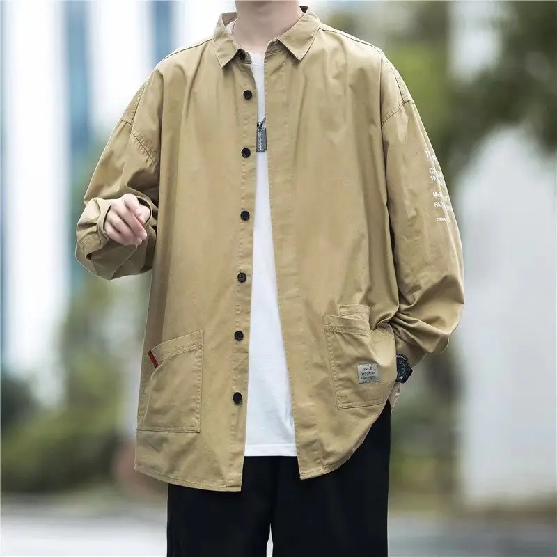 Black Long-sleeved Shirts Men Korean Comfortable Blouses Casual Loose Single Breasted Shirt Handsome Baggy Korean Fashion