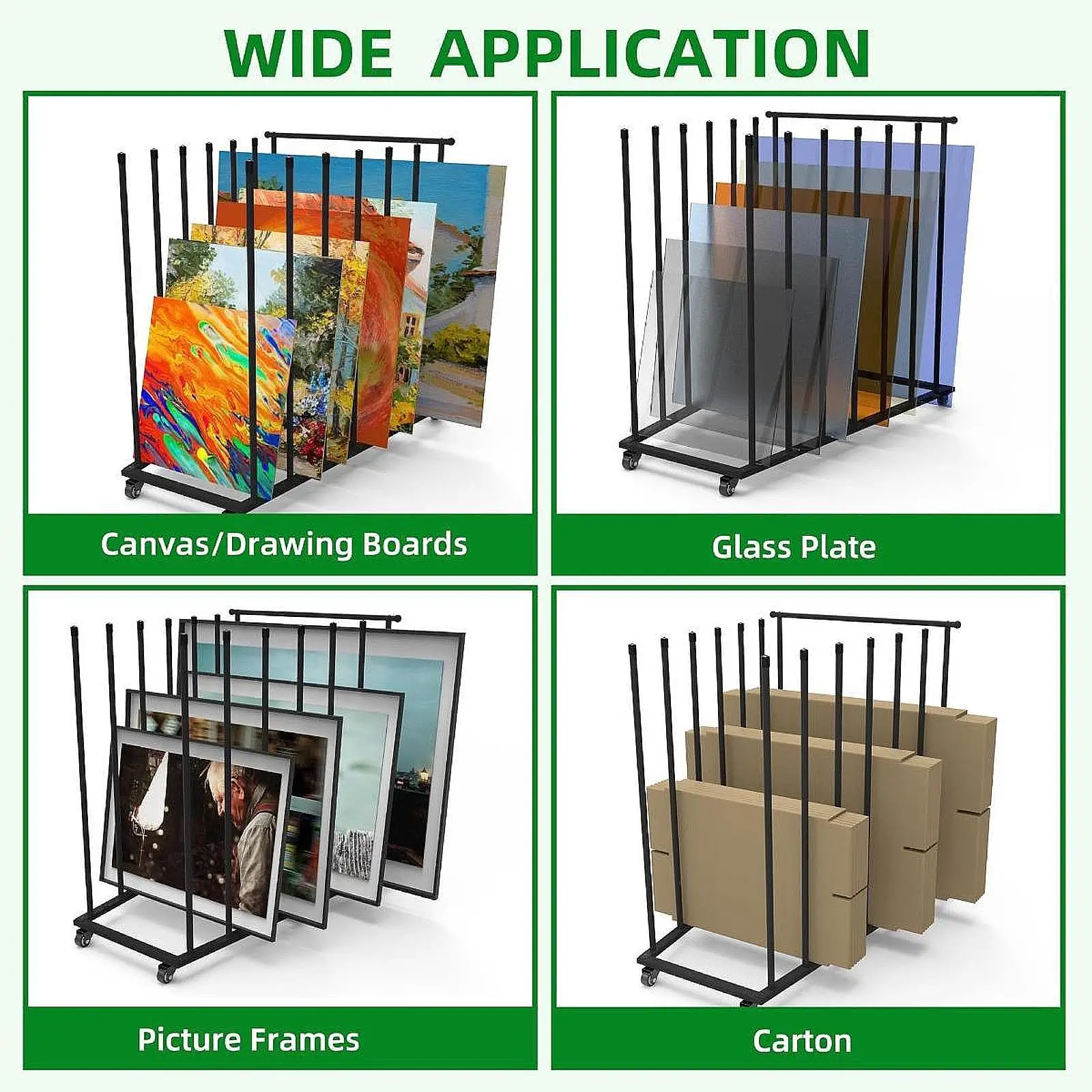 Carton Storage Rack with 360° Swivel Casters Versatile Iron Art Storage Cart