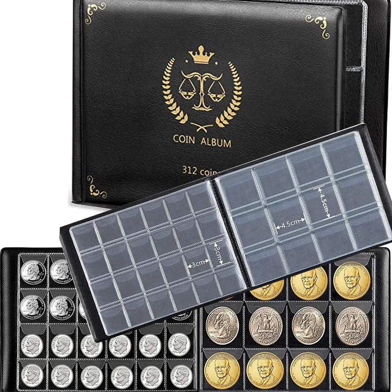 Black PVC Coin Collection Book with Large and Small Grids