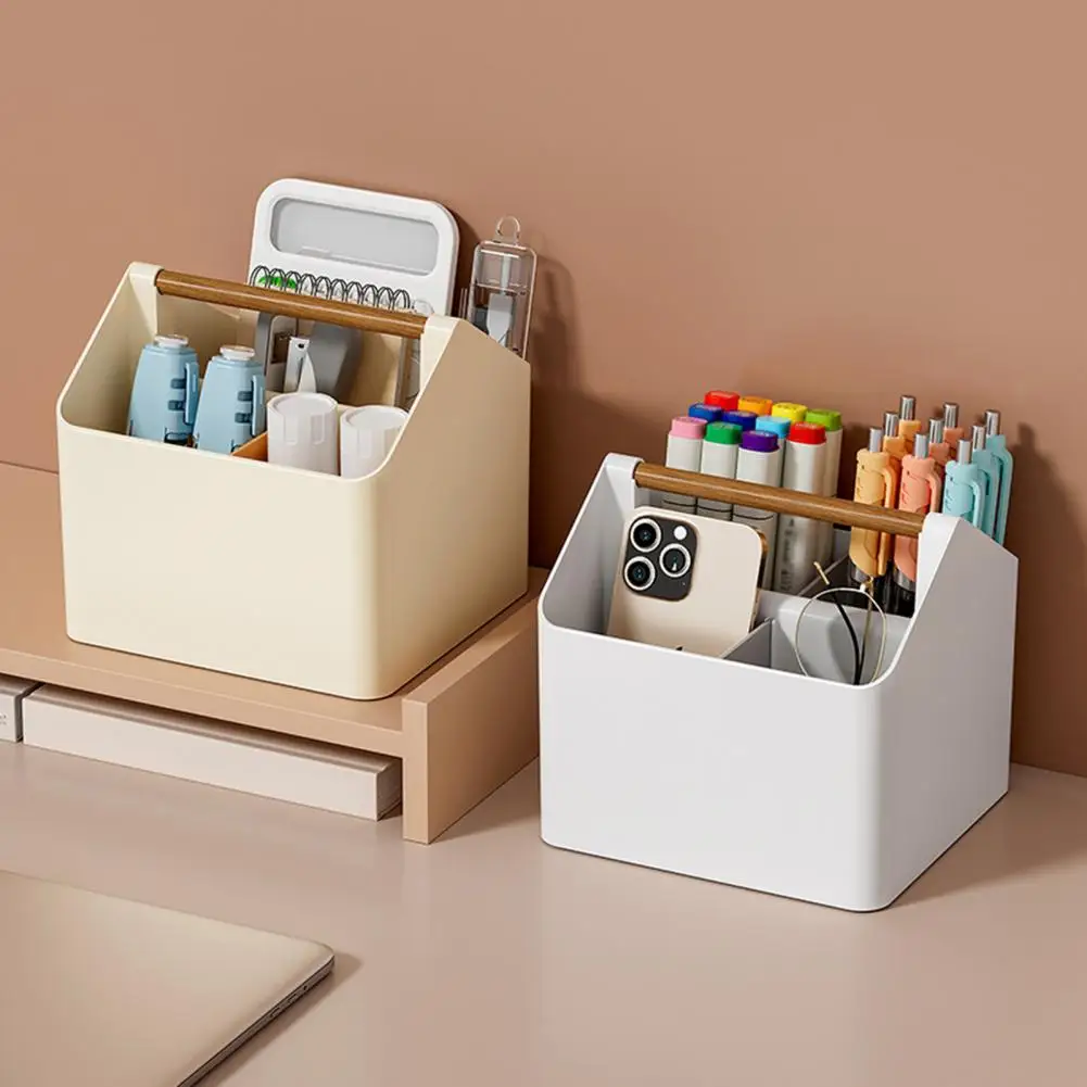 

Handle Design Storage Box Multifunctional Desktop Storage Box with 4 Compartments for Makeup Office Stationery Home Organization