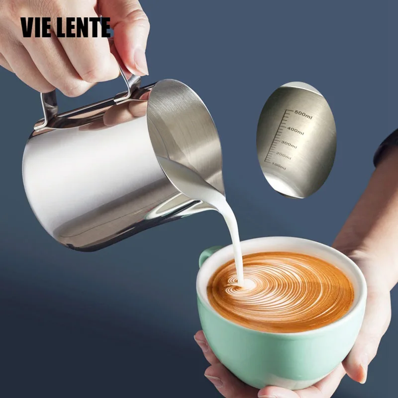 350ML/600Ml Stainless Steel Coffee Pot Milk Jugs Pitcher Cup Frothing with Tick Mark for Make Milk Coffee Accessories Cup