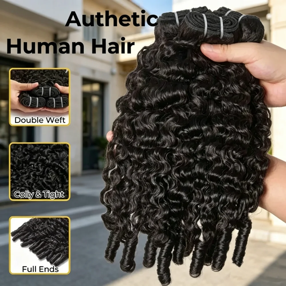 Ciocche di Capelli Umani Ricci Grezzi Birmani a Doppia Trama, Onda Profonda, 3-4 Ciocche, Estensioni di Capelli Vergini Vietnamiti per Donne - immagine 2