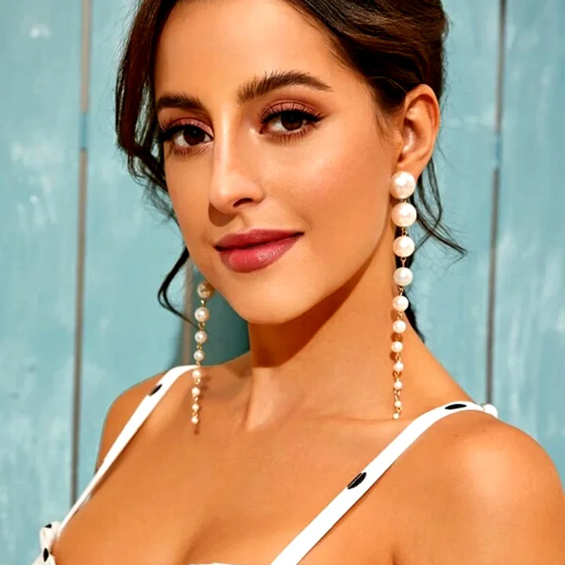 Fashion Elegant Gradient Handmade Simulated Pearl Tassel Long Dangle Earrings For Women Party Jewelry Accessories Fashion Elegant Gradient Handmade Simulated Pearl Tassel Long Dangle Earrings For Women Party Jewelry Accessories