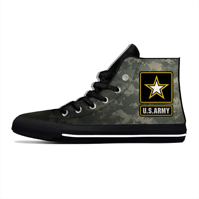 Step into Style with Hot Cool Summer U.S. ARMY Emblem Logo Strong Camouflage Novelty Design High Top Canvas Shoes