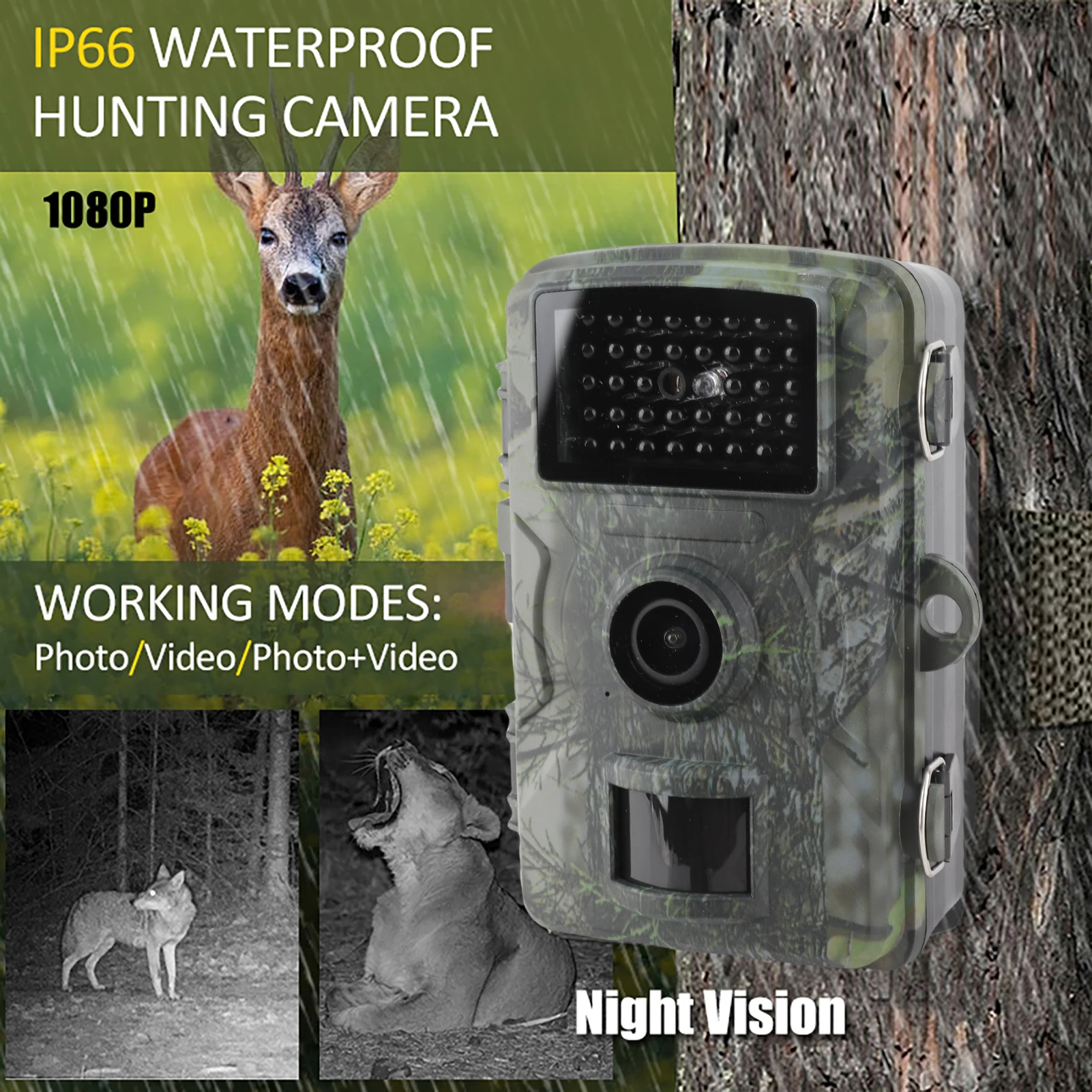 Caméra de chasse 16MP 1080P étanche IP66 - Vision nocturne IR 25m et déclenchement 0.3s CE RoHS