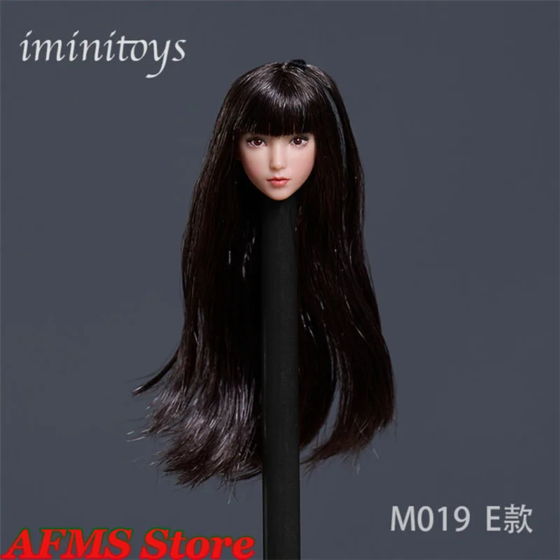 Iminitoys 1/12 여성 군인 머리 조각 귀여운 애니메이션 롤리 소녀 긴 머리 조각, 6 인치 TBL 창백한 피부 액션 피규어, M019