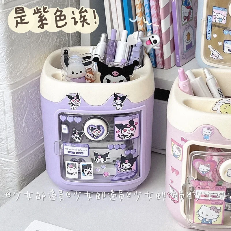 Pen Holder Pen And Brush Holder Desk Organizer Desk Storage Rack Sanrio Pen Holder Kawaii Desktop My Melody Kuromi Cinnamoroll Diy Sticker Storage Box Makeup Brush Storage Tube Pen Holder Gift
