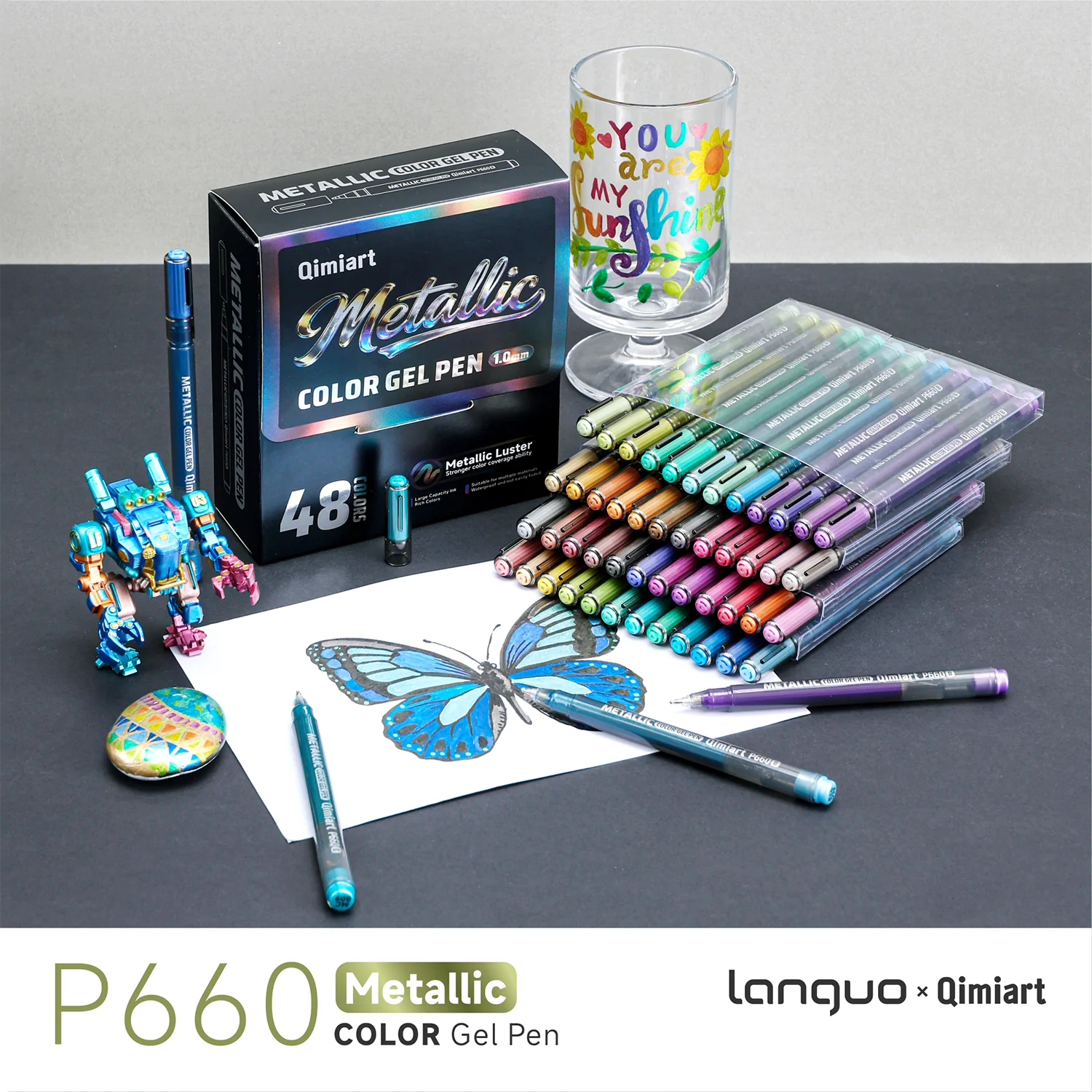 Languo 3D 3차원 48색 메탈릭 컬러 드로잉 펜 1개 포함. 0mm 스테인리스 스틸 펜촉, 안정적이고 부드러운 잉크 출력, 금속 광택 질감, 다양한 재료에 적합, 방수 및 변색 방지, 매우 풍부한 색상