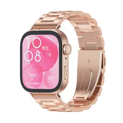Premium Metal Wristband Strap for Smartwatch - Elegant and Durable Watchband Accessory (3 Beads Rose Gold)