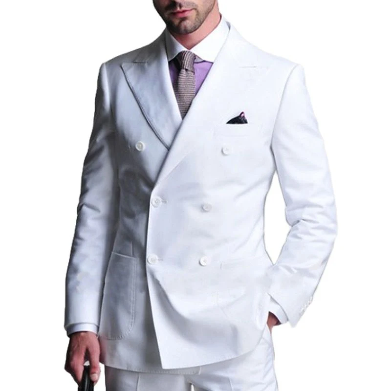

White Blazer Suits For Men Terno Formal Elegant Costume Double Breasted Peaked Lapel Slim Fit Custom Made Trajes De Hombre