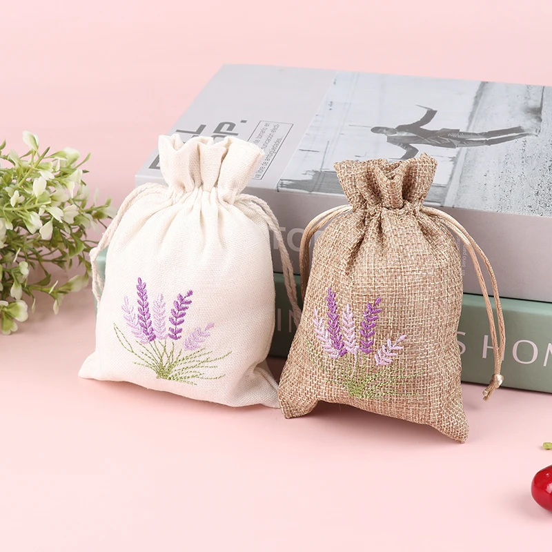 1 pz riutilizzabile aromaterapia borsa con coulisse ricamo sacchetti di lavanda sacchetti di aromi di fiori secchi sacchetti di semi di iuta di cotone