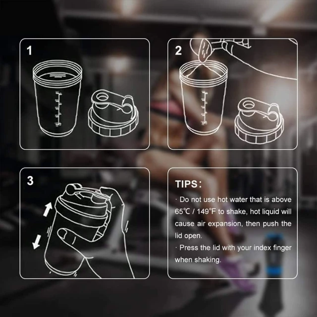 Protein Shaker Bottle Leak Proof Bottle for Protein Mixes 3 Layer Twist Off Shaker Cup Sports Shaker Bottle for Protein Powder 6