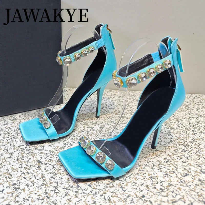 

2024 New Sexy Crystal Silk Sandals Gladiator Thin High Heels Women Brand Sandals Luxury Fashion Week Wedding Pumps Ladies Shoes