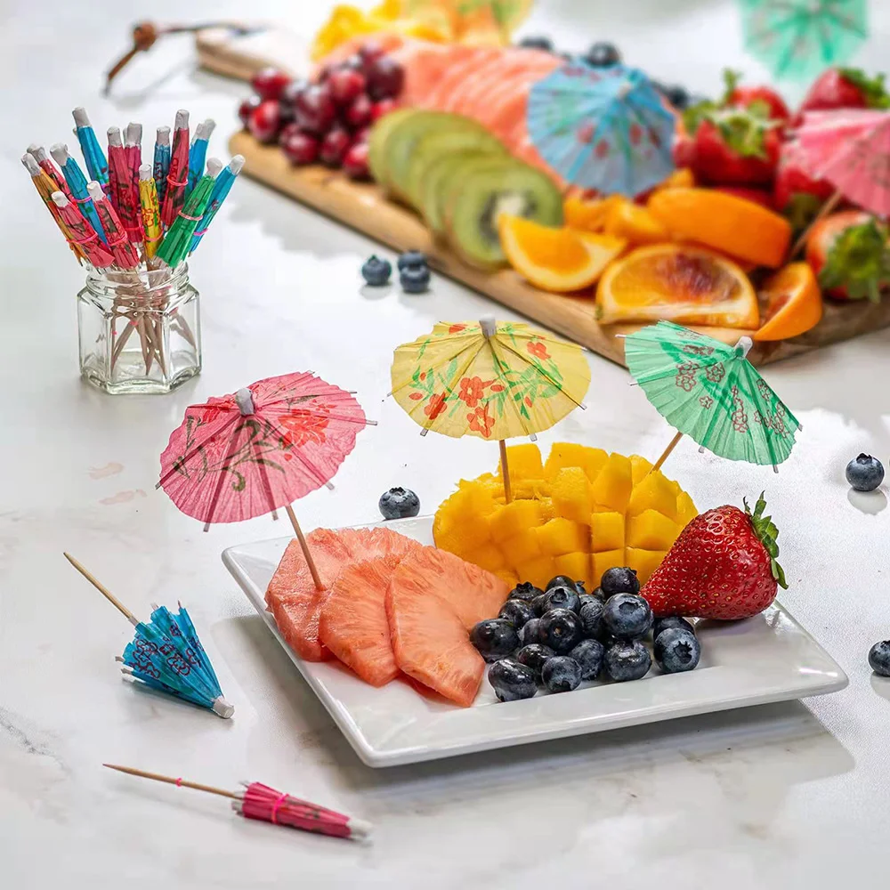Drink Fruit Cake Sticks Mini Umbrella Paper Cocktail Parasols Wedding Decoration Baby Birthday Party Supplies 50Pcs cocktail parasols
