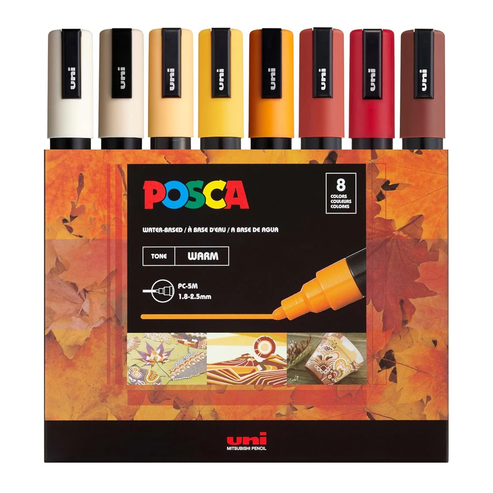 Uni Posca Markers Set PC-5M 8 Colors 1.8-2.5mm Medium Paint Pens 8pcs Colors Set Acrylic Water-Based Painting Art Tool