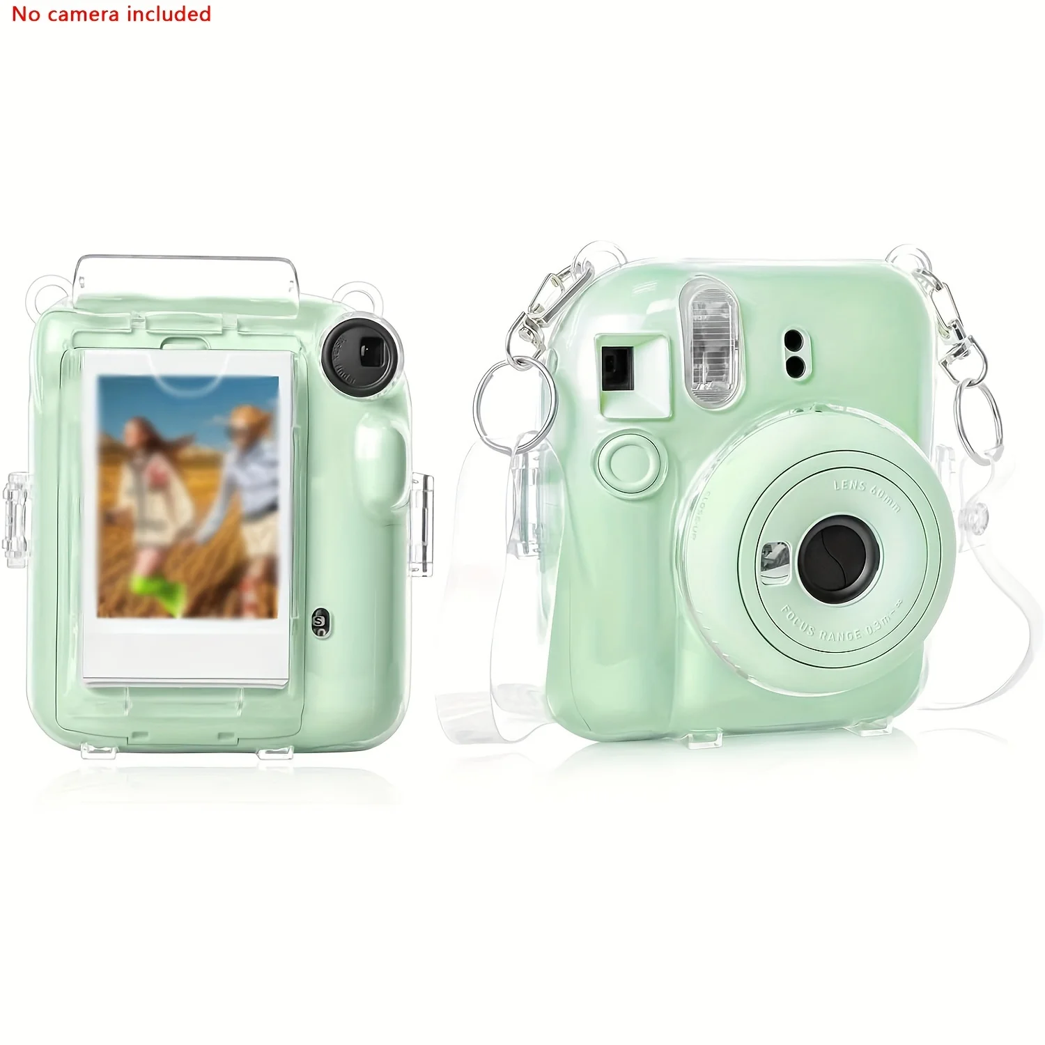 1 Set for instax Mini 12 Camera Hard Case with Photo Storage Pouch and Shoulder Strap-Camera Not Included