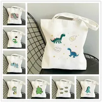 Cartoon Dinosaur Women Shoulder Bags Graphic Harajuku CanvasTote Handbag Large Capacity Shopper Bags No Zipper Eco Girl Handbags 1