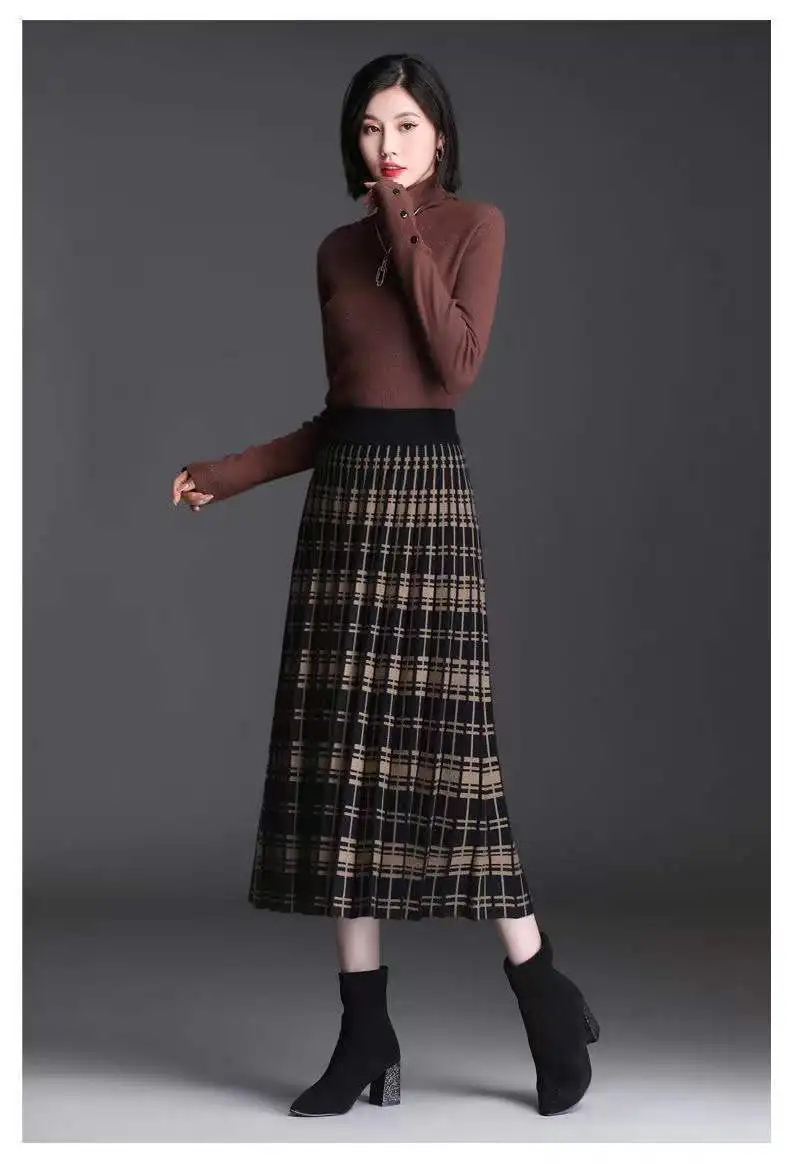 Plaid Skirt Winter Thick Woolen Half-Length Skirt 2025 New High-Waist Plaid A-Line Large Skirt Apring Autumn Elegant