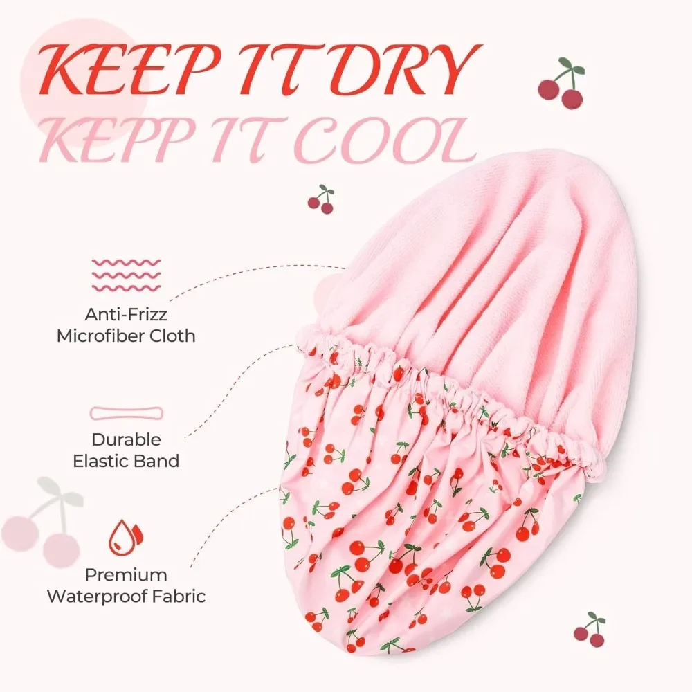 3 in 1 Women Waterproof Shower Cap Adjustable Polyester Absorbent Ultra Fine Fiber Dry Hair Bath Cap Hair Bonnet for Sleeping