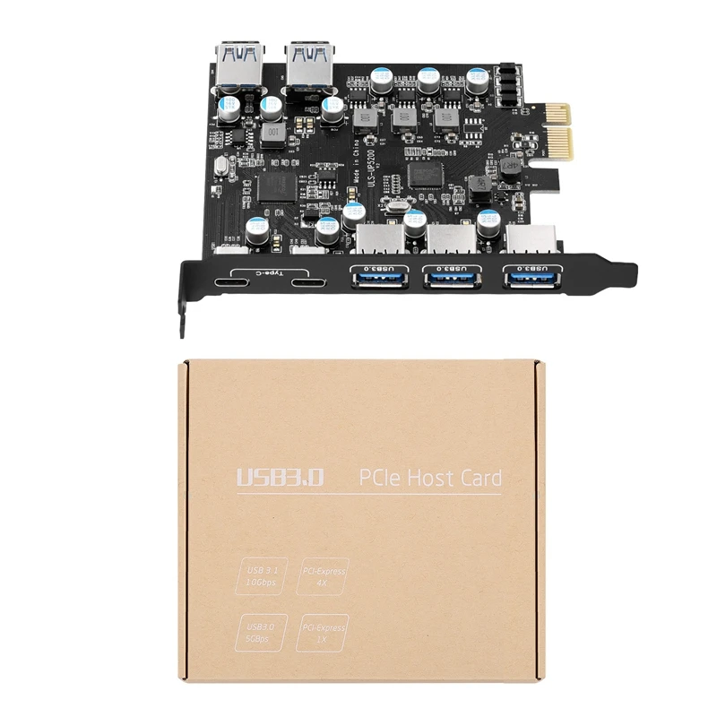 

7-Port PCI-E To Type C (2), With 2 Rear USB 3.0 Ports PCI Express Card Desktop PC PCI-E To USB 3.0 Expansion Card