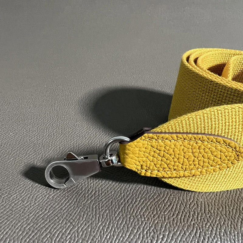 Jaune Amber Togo Cowhide 5cm Wide Canvas belt Steel Buckle Genuine Leather Hand Sewn Suitable For Kelly Bags, Shoulder Straps