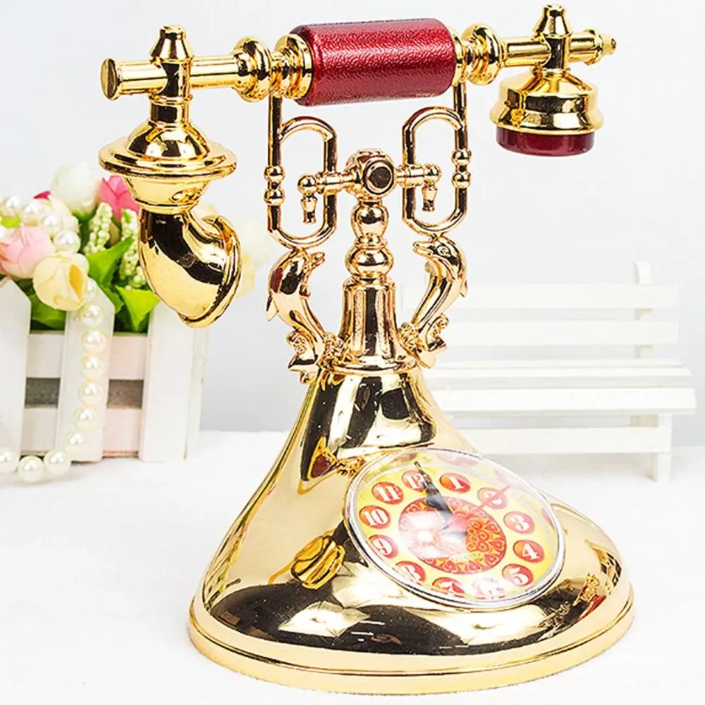 European Style Telephone Alarm Clock Handmade Antique Telephone Clock Model Easy to Install Accurate Ornaments
