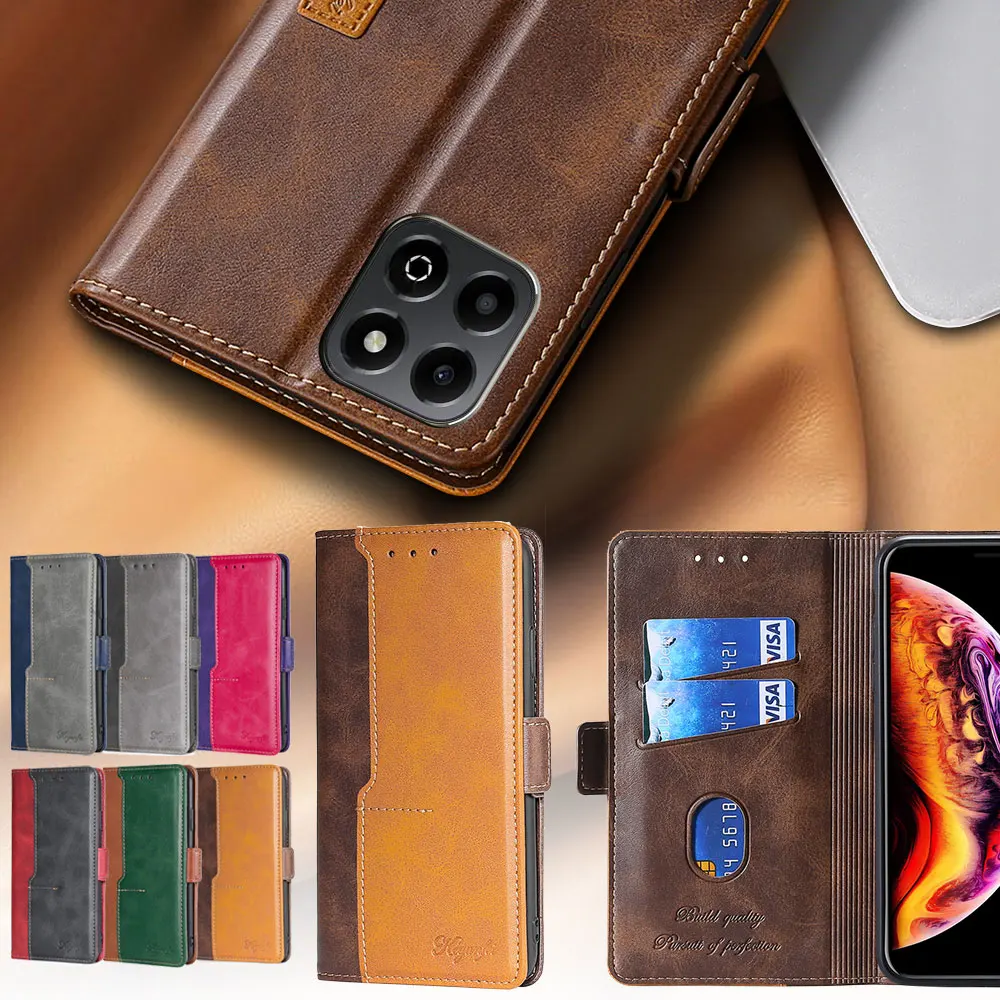 Dual-Tone Magnetic Buckle Leather Flip Card Stand Case - Shockproof Cover & Book Style