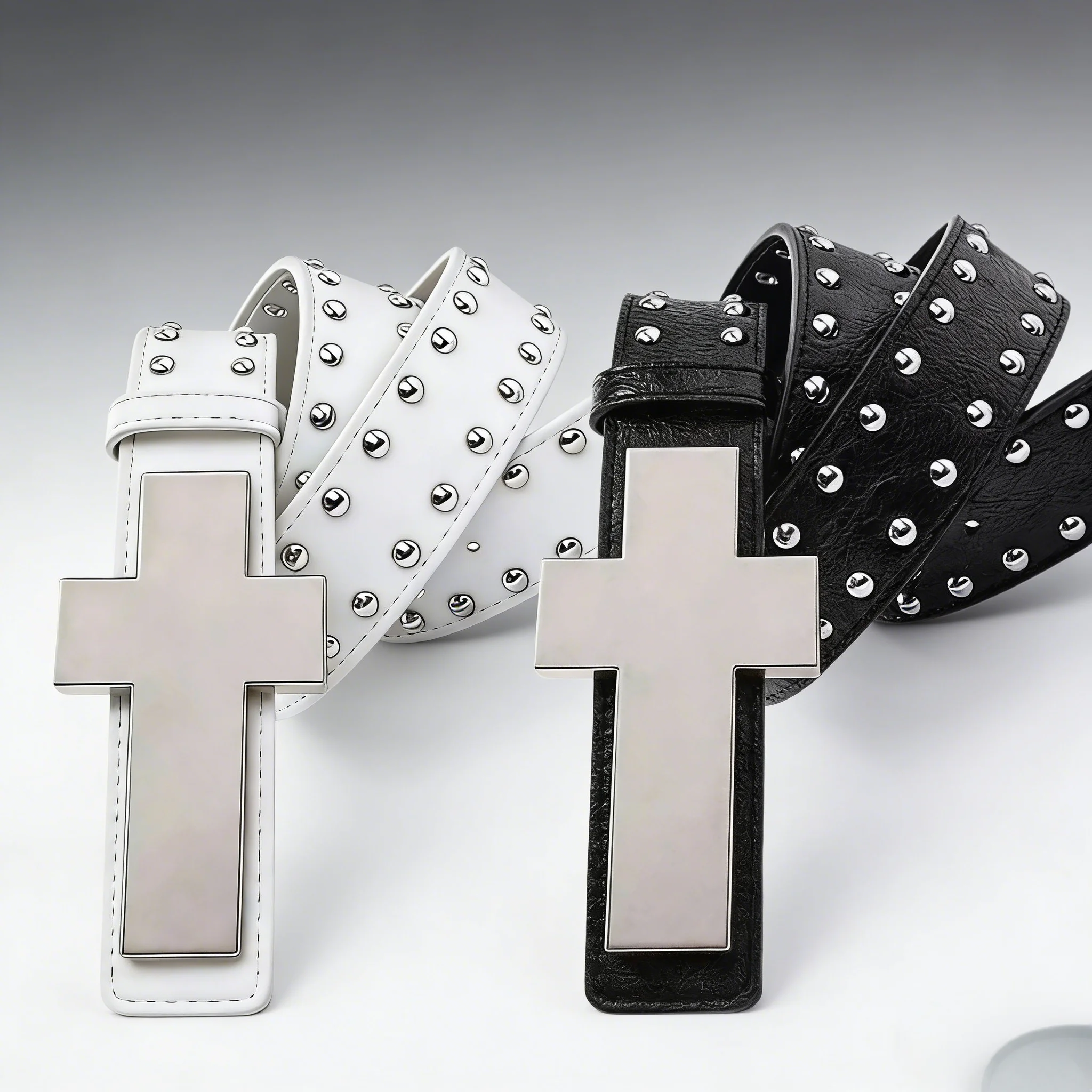 Punk Cross Belt for Men Women, Y2K Gothic Rivet Studded Belt, Hip Hop Streetwear Waist Belt for Jeans